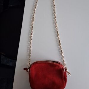 Chic Red SUEDE Crossbody Bag with Chain Strap